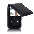 160GB iPod Classic echt Leder Schutz Flip Case mit abnehmbarem Carabiner - schwarz