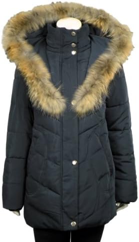 Ellabee Women's, Raccoon Hooded Junior Coat - Water Repellent - Navy XLarge