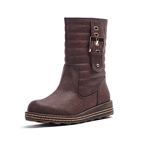 Alexis Leroy Winter Fashion Womens' Classic Solid Buckle Style Ankle High Snow Boots