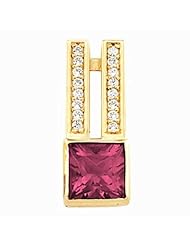 14K Yellow Gold Princess Cut Rhodolite Garnet and Diamond Pendant -- LIFETIME WARRANTY