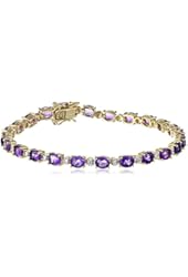 18k Yellow Gold-Plated Sterling Silver Diamond Accent Two-Tone Gemstone and Tennis Bracelet, 7.25"
