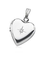 Diamond and Heart Shaped Locket in Sterling Silver