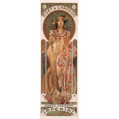 Professionally Framed Alphonse Mucha (Moet & Chandon) Art Poster Print - 12x36 with RichAndFramous Black Wood Frame