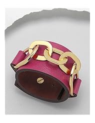 Deep Pink Leather Bracelet In White Base