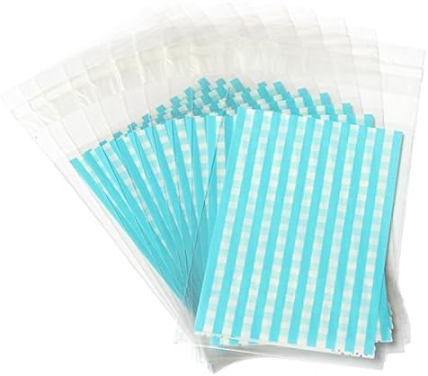 Ainest Self Adhesive Cellophane Cookie Peel Seal Candy Treat Bags Party Gift Xmas Party Blue With White Grid 5.3" 3.8"20pcs