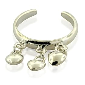 TrendToGo Sterling Silver Three Hearts Charm Bell Toe Ring