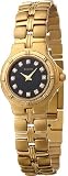 BULOVA Watches:Gold Tone Stainless Steel Dress Black Dial Quartz Diamonds