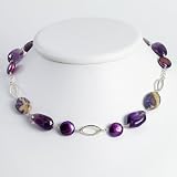Sterling Silver Amethyst/Charmoite/Purple Cultured Pearl Necklace - 19 Inch