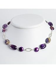 Sterling Silver Amethyst/Charoite/Purple FW Cultured Pearl Necklace