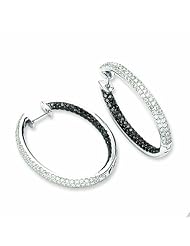 Genuine 14K White Gold Black & White Diamond In-Out Hoop Earrings 7.8 Grams of Gold