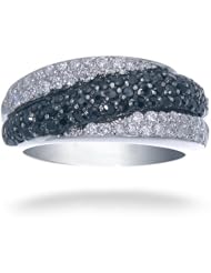 1.1 CT Black and White Diamond Ring in Sterling Silver (Available in Sizes 5 - 9)
