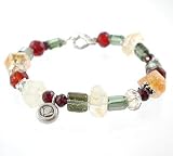 Garnet, Citrine and Swarovski Austrian Crystal, and Czech Glass Jewel Toned Gemstone Beaded Toggle Bracelet with Sterling Silver Lotus Flower Charm, 7 1/2 long, #8135