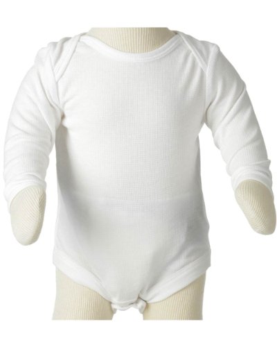 Bella Baby Infant Cotton/Poly Long Sleeve Thermal One Piece Creeper Onesie Body Suit - White, 12-18 Months