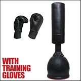 FG Black 5ft free standing punch bag and sparring gloves with base heavy duty filled boxing punching bag training bag kickboxing martial arts equipment.