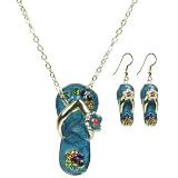 Flip Flop Necklace and Earrings Set with Flower and Diamonds