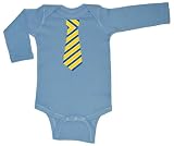 Two In Love! Trendy Baby Tuxedo (Blue/Yellow Striped Necktie) Long Sleeve Bodysuit - Assorted Colors (Newborn, Lt. Blue)