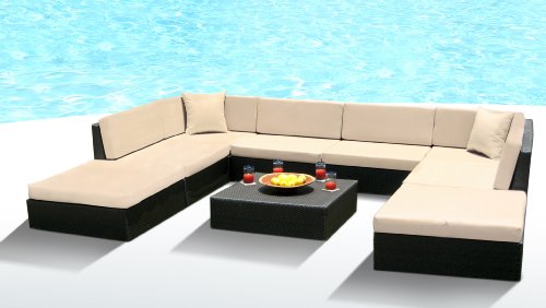 9 Pc Outdoor Patio and Pool All Weather Wicker Resin Sofa Sectional Set Furniture