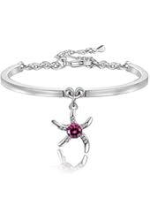 Old Rubin White Gold Plated Swarovski Elements Crystal Bracelet Bangle with Charm Starfish Pendant