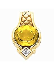 14K Yellow Gold Oval Cut Citrine and Diamond Pendant -- LIFETIME WARRANTY
