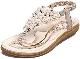 Movlen Cute Summer Flat Jeweled Thong Sandals for Women Flip Flops Beige 6.5 D(M) US
