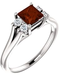 18K White Gold 5.00x5.00mm Princess Cut Mozambique Garnet and Diamond Ring -- LIFETIME WARRANTY