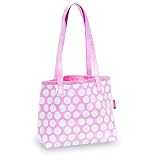 Childrens cafe bag style handbag in pink and white polka dot design designed by Lulu