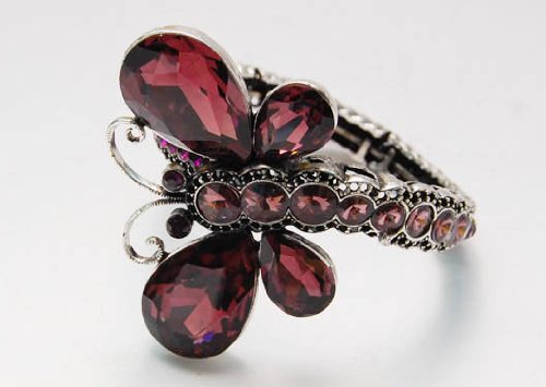 Unique Burgundy Crystal Rhinestone Dragonfly Animal Fashion Bangle Bracelet Cuff