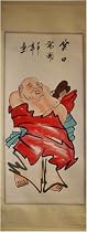 Happy Laughing Buddha Chinese Scroll Painting - hand painted