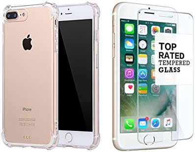 For iPhone 7 plus Case, CLEAR, Protective Kit Bundle with Tempered Glass Screen Protector, Rugged Protection Anti-Slip Grip, Shockproof Bumper, Waterproof.