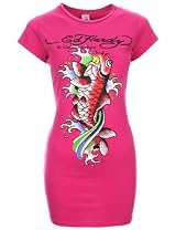 Ed Hardy Womens Koi Tattoo T-Shirt Vibrant Pink