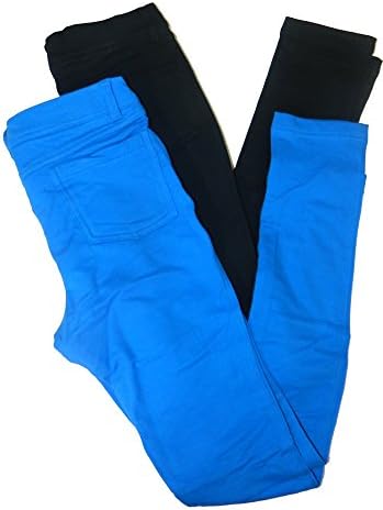 Women's Stretch Cotton Skinny Leggings with Button Closure,Small,2 Pack: Black/Bright Blue
