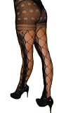Yelete Killer Legs Faux Lace Up Fishnet Pantyhose, 828HD007, Black