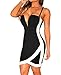 HUUSA Sexy Womens Black-White Color-Block Plunging Arched Mini Dress (S, Black)