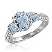 3 Stone Natural Aquamarine and Diamond Ring in 14k title=