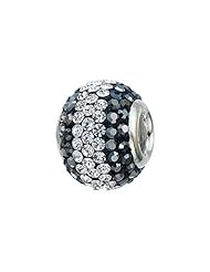 Zable (tm) Sterling Silver Hematite/white Crystals Pandora Compatible Bead / Charm