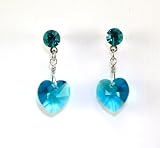 Swarovski Crystal Heart Stud Dangle Earring Rodium -Blue Zircon10mm