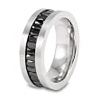 CLOSEOUT! Black Baguette Cubic Zirconia Stainless Steel Ring (8mm) - Sizes 8 - 12