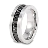 CLOSEOUT! Black Baguette Cubic Zirconia Stainless Steel Ring (8mm) - Sizes 8 - 12