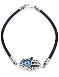 Sterling Silver Bracelet Oxidized Light Blue Evil Eye Hamsa Bracelet
