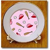 Cute Softball Baseball Print - Pink - 8 Inch Porcelain Plate