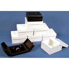 6 Ring Earring Boxes Black Leather Snap Lid Display