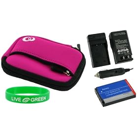 3n1 Neoprene Sleeve (Hot Pink) Case / NP-45 740mAh Battery / AC DC Charger for Fujifilm FinePix XP10 12 MP Waterproof Digital Camera Black