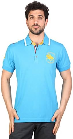 Huntington Polo Club Mens Warner Casual Short Sleeve Cotton Polo Shirt (XL) (Dodger Blue/Yellow)