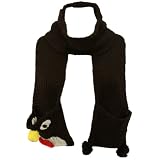 Winter Hand Knit Penguin Animal Face and Tail Long Scarf Shawl Ski Hat with Pockets