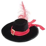 Velvet French Musketeer Hat Red Band Red Feather Quill Costume Gold Buckle