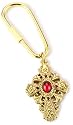 The Vatican Library Collection Floral Filigree Ruby Hued Cross Key Ring