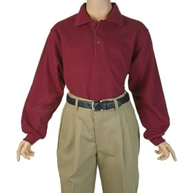 School Uniform Unisex Long Sleeve Pique Knit Shirt By French Toast (In Regular and Husky Sizes)