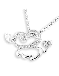 18K White Gold Round Diamond Accents Elephant Pendant W/925 Sterling Silver Chain 16" (0.15 cttw, G-H Color, VS2-SI1 Clarity)