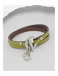 Lawn Green Star Leather Bracelet In White Base