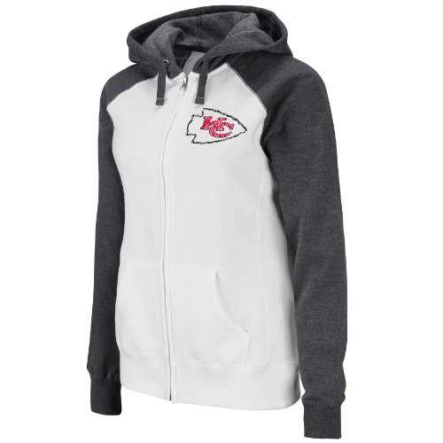 NFL Women's Kansas City Chiefs Sport Princess Long Sleeve Raglan Full-Zip Fleece Hoodie (White/Charcoal Heather, X-Large)